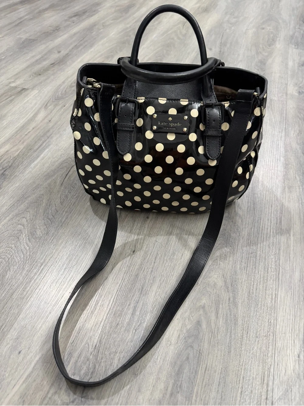 kate spade Black and Cream Polka Dot Shoulder Satchel